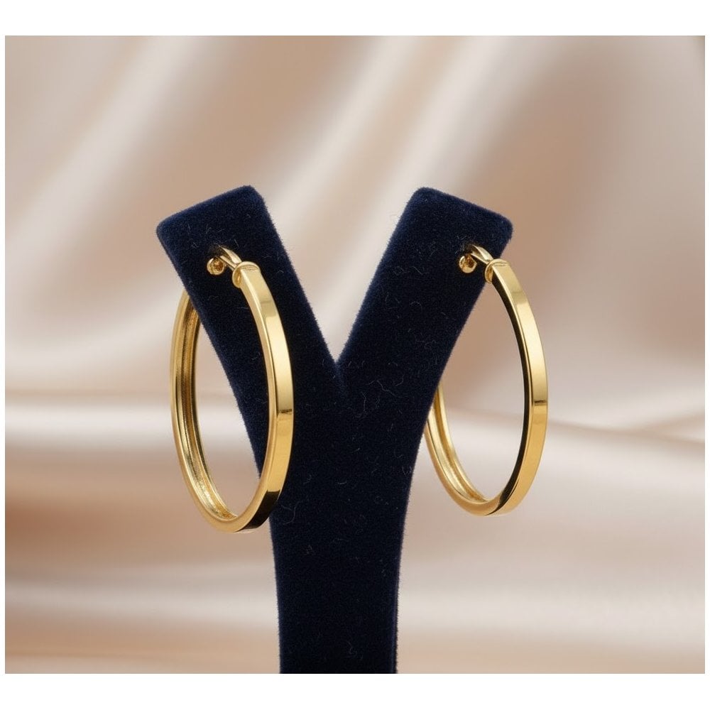 9ct Yellow Gold Diamond-Cut Edge Creole Hoop Earrings