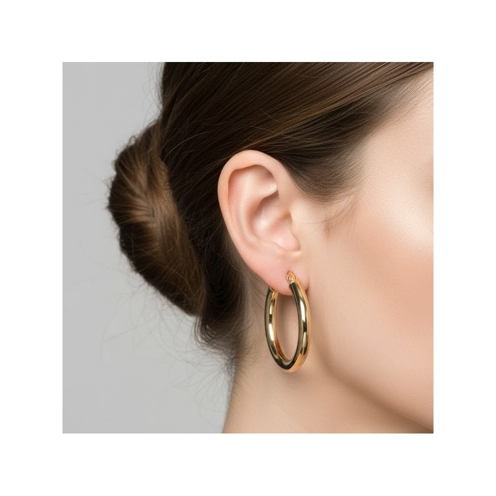 9ct Gold Polished Hoop Earrings Timeless Round Tube Hoops