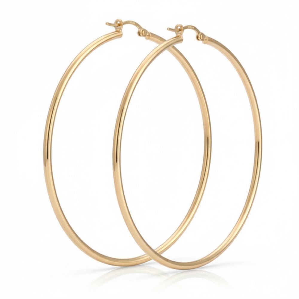 9ct Yellow Gold Large Slim Hoop Earrings