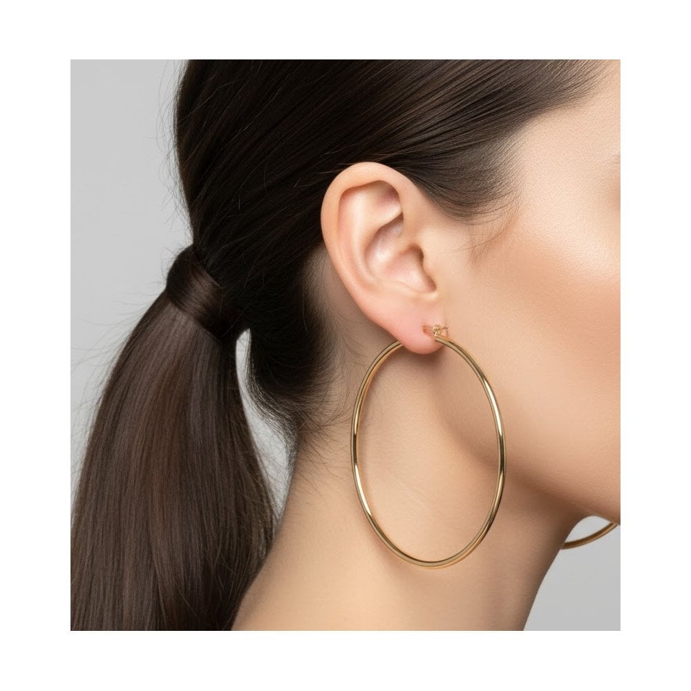 9ct Yellow Gold Large Slim Hoop Earrings