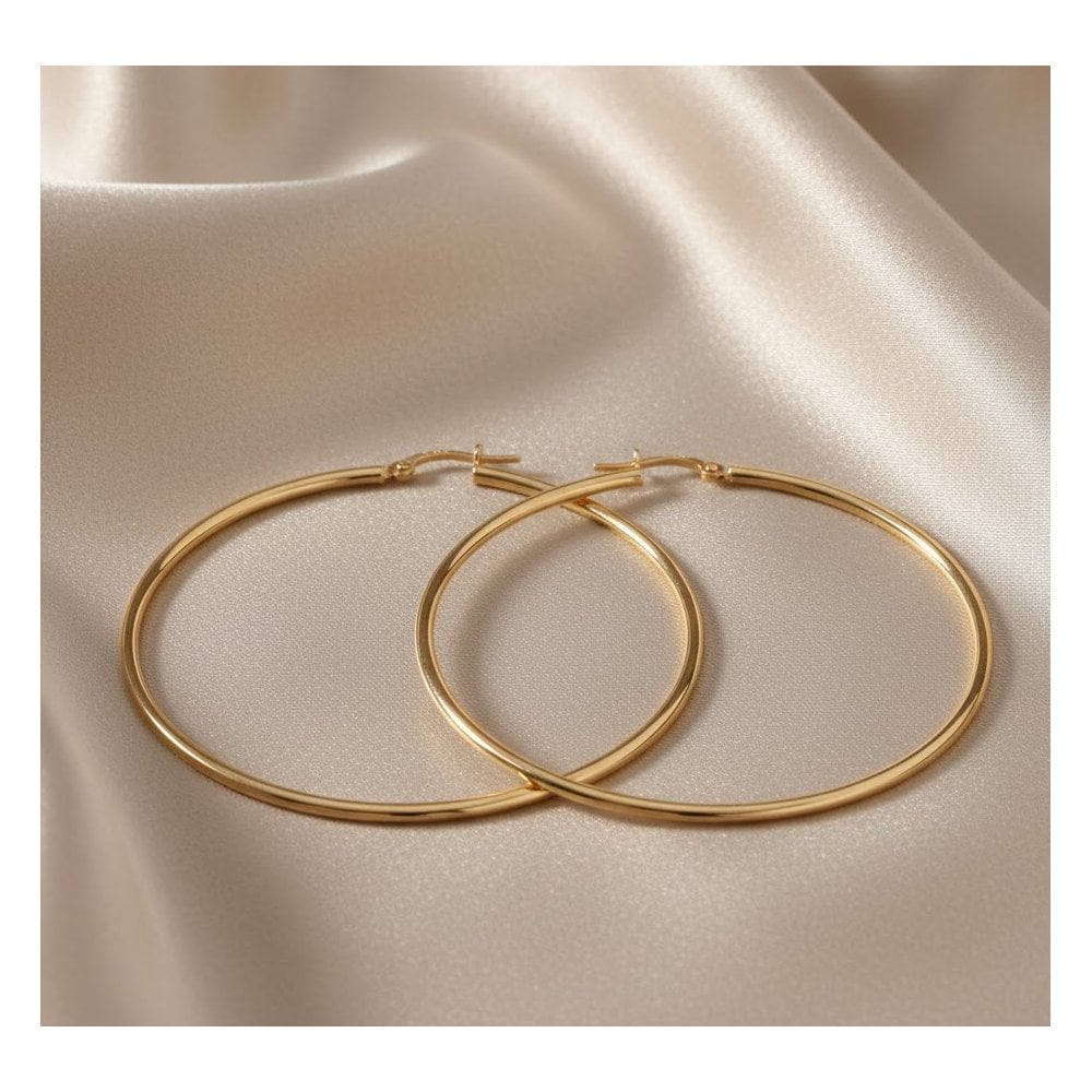 9ct Yellow Gold Large Slim Hoop Earrings