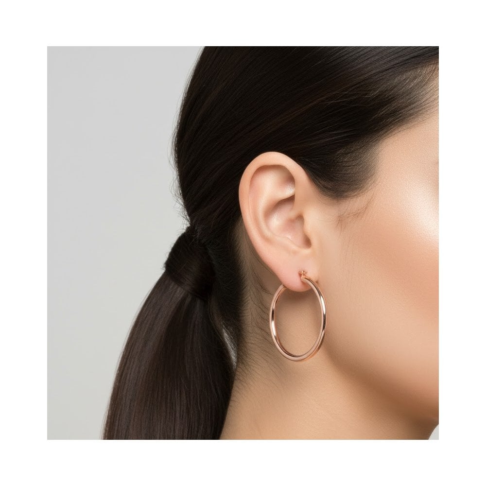 9ct Rose Gold Creole Hoop Earrings - Classic Round Design
