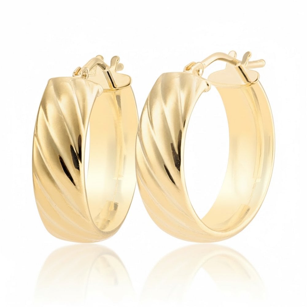 Wave Design Huggie Hoop Earrings 9ct Yellow Gold | Prime Jewellery