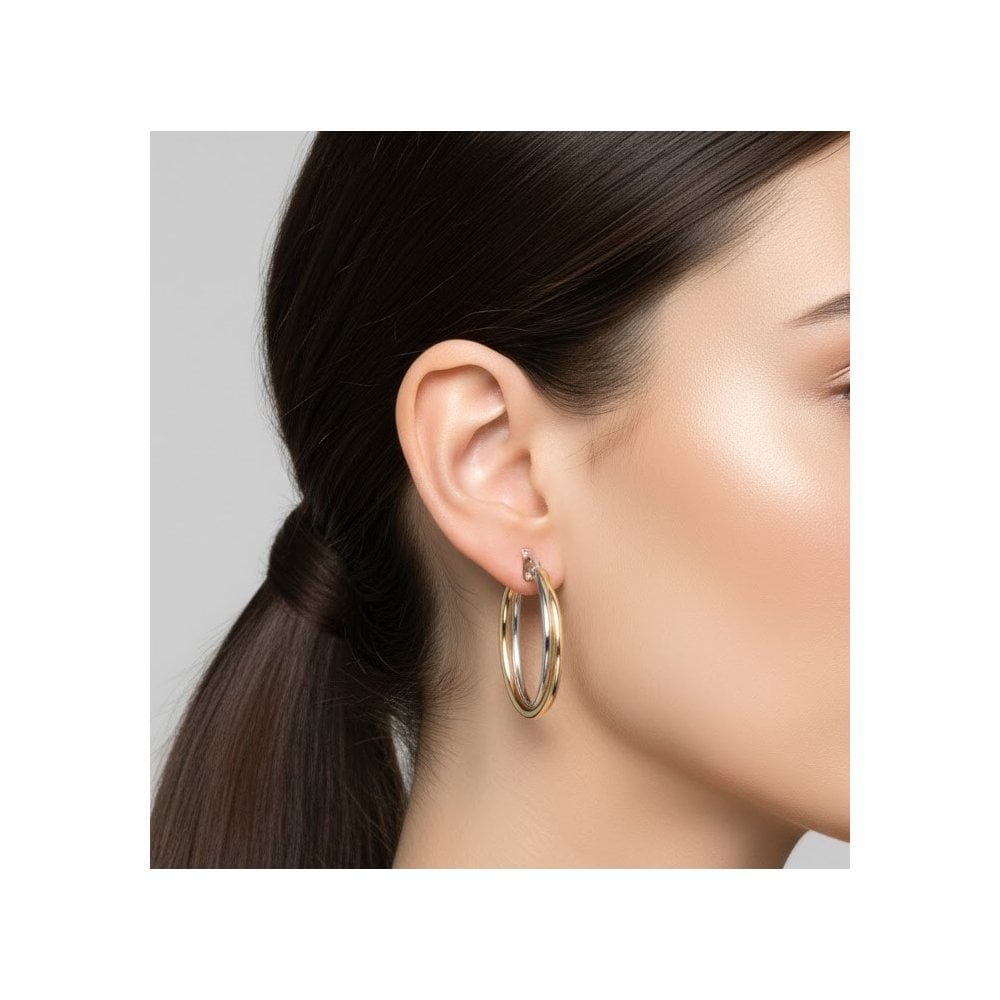 9ct Two-Tone Gold Twist Creole Hoop Earrings - 20mm