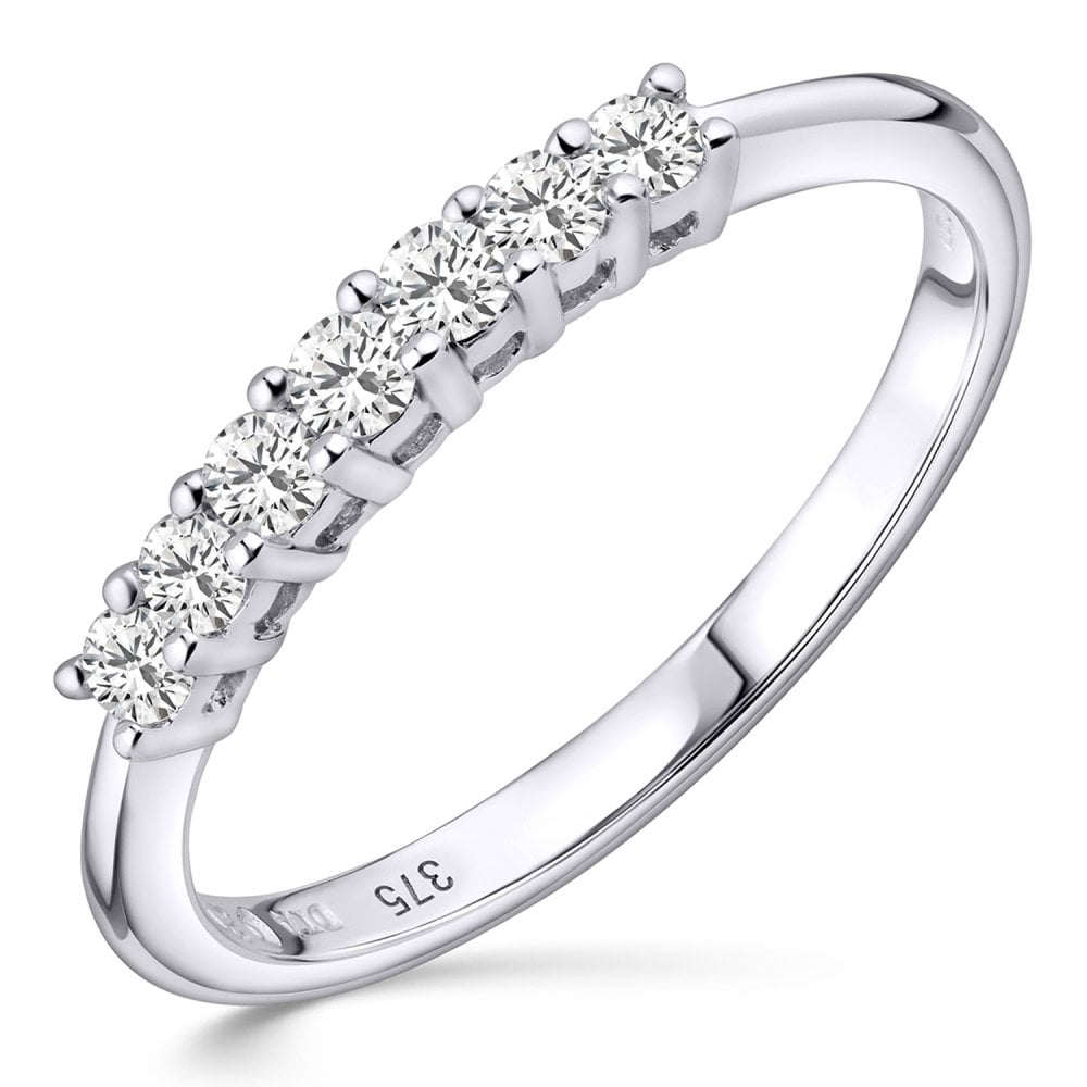 9ct White Gold 0.25 Carat Natural Diamond 7 Stone Engagement Ring