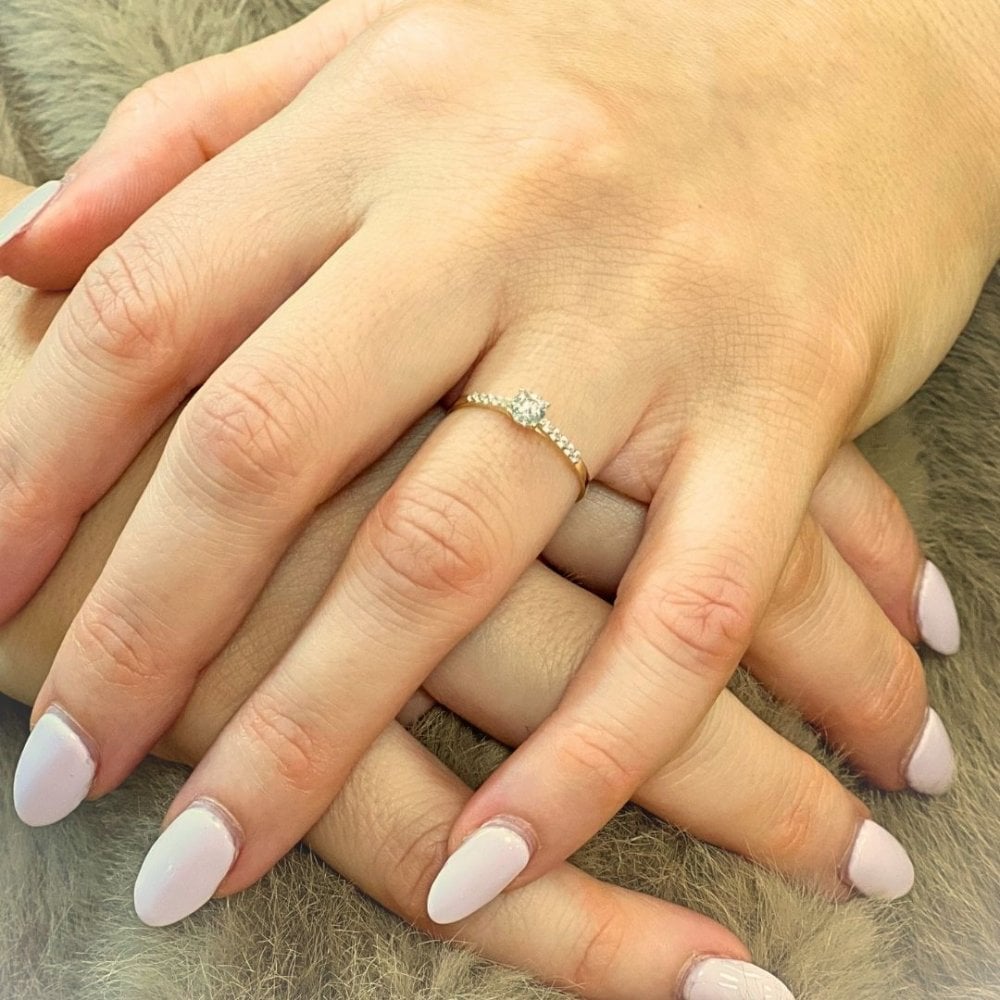 9ct Yellow Gold Engagement Ring with Cz Set Shoulders