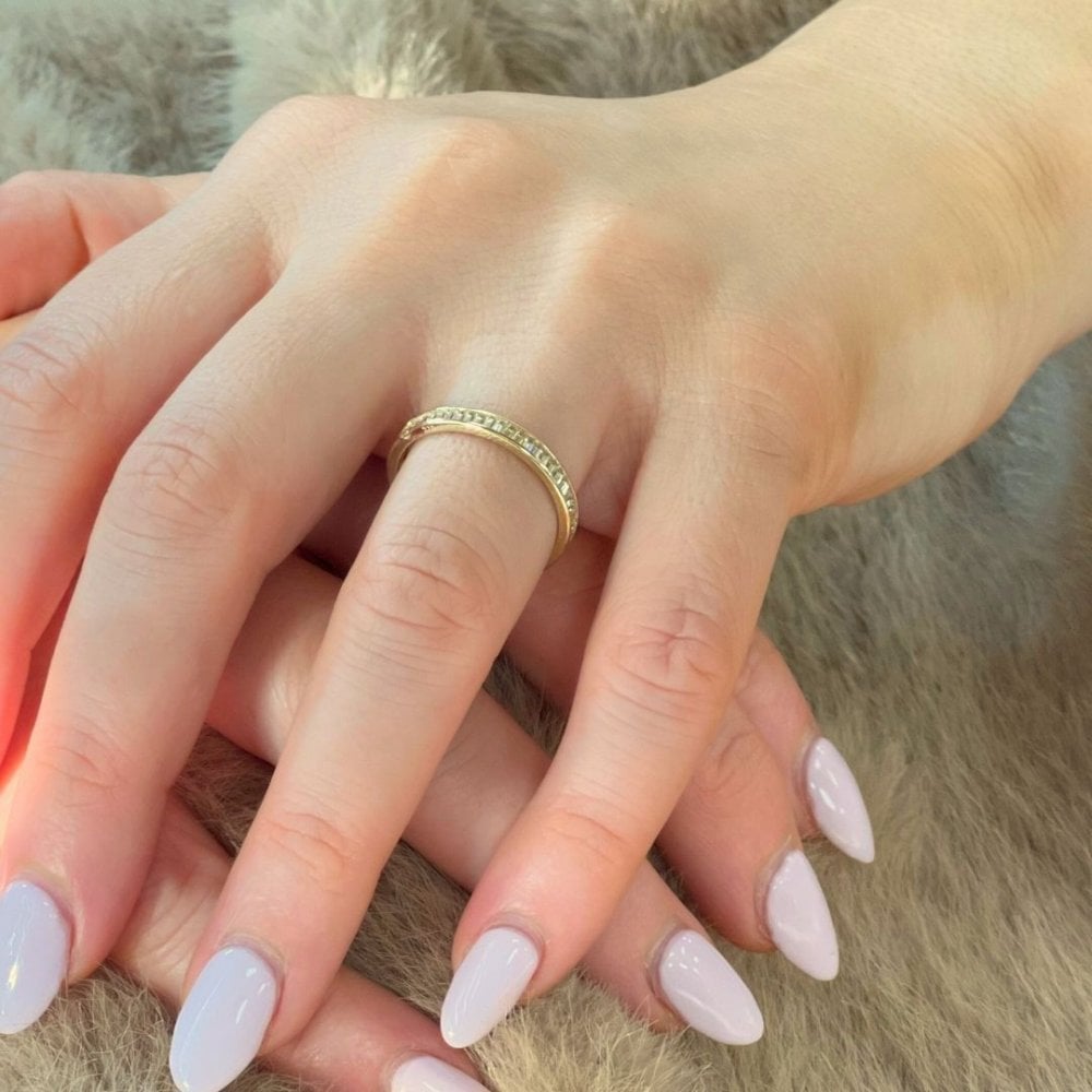 9ct Yellow Gold Baguette Channel Set Full Eternity Ring Cz Stones