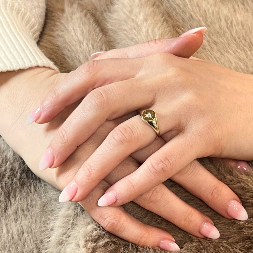 9ct Yellow Gold Oval Signet Ring with Star Set Cubic Zirconia Stone