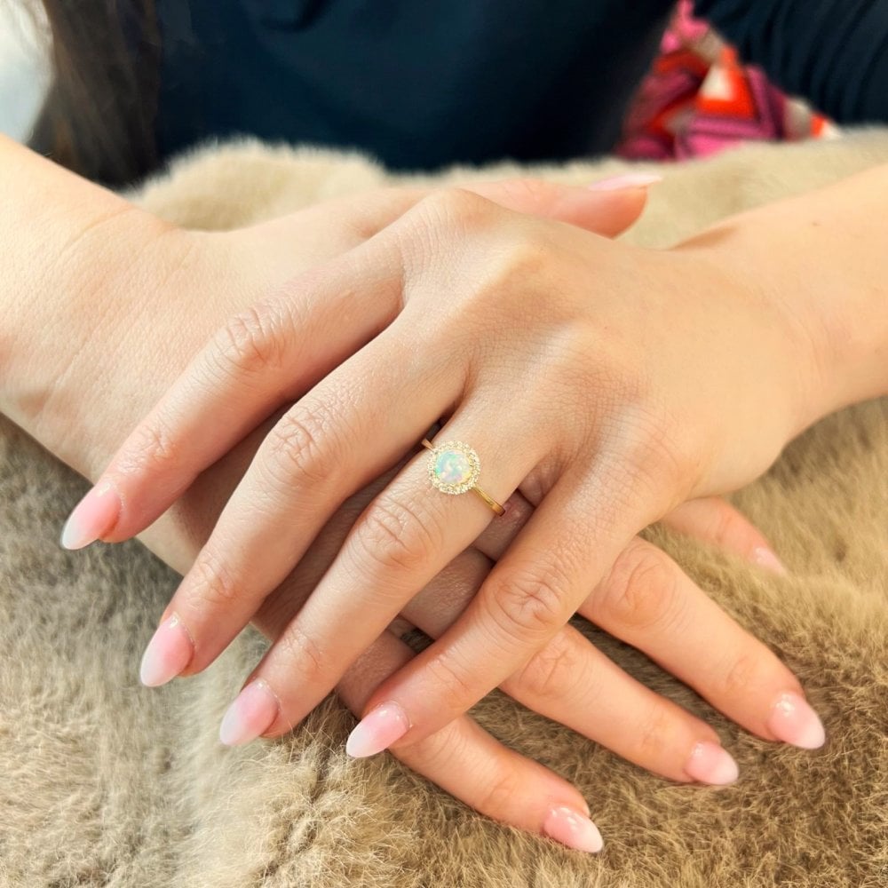 9ct Yellow Gold Opal Cluster Ring with Cz stones