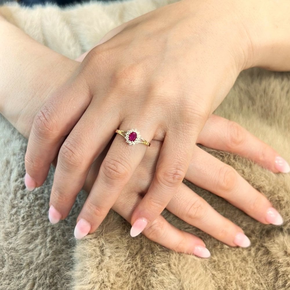 9ct Yellow and White Gold Ruby Ring in Cluster Design
