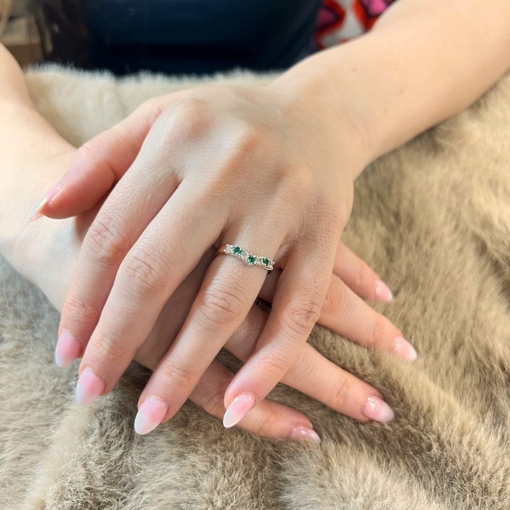 9ct Yellow and White Gold Emerald Ring in Wishbone Design