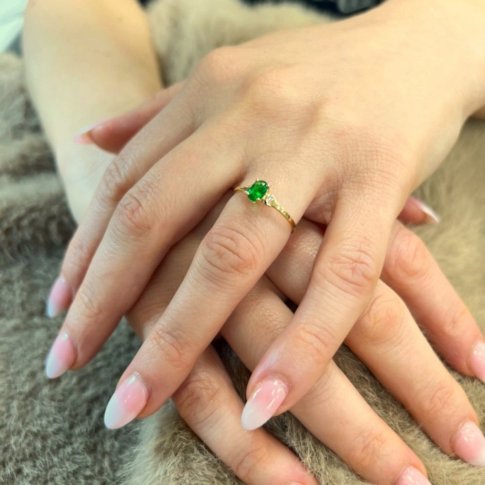 9ct Yellow Gold 0.38ct Oval Emerald and Cubic Zirconia Solitaire Ring