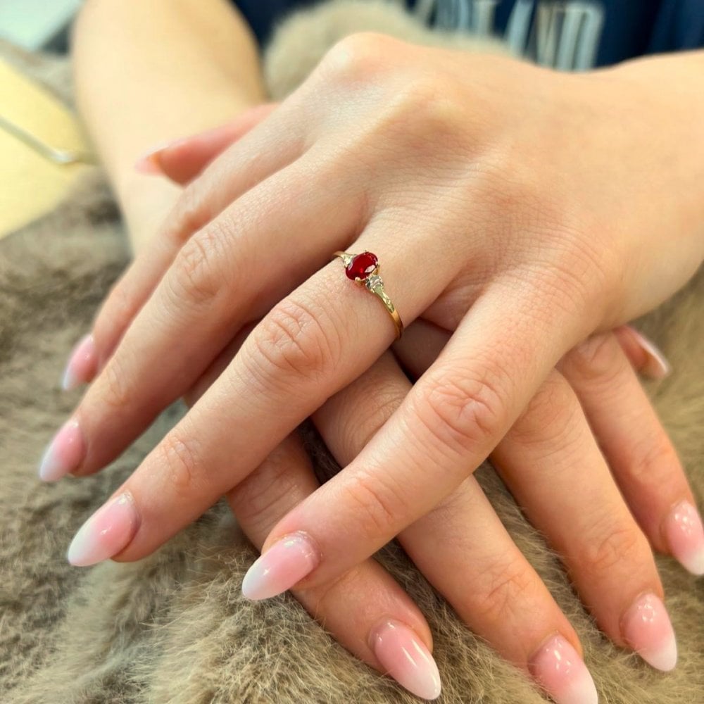 9ct Yellow Gold CZ Ruby Ring
