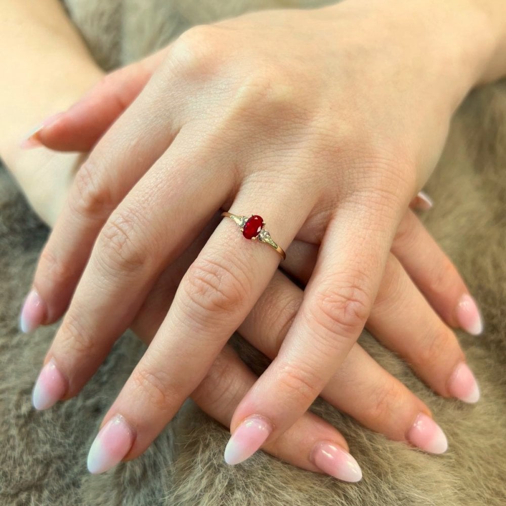 9ct Yellow Gold CZ Ruby Ring
