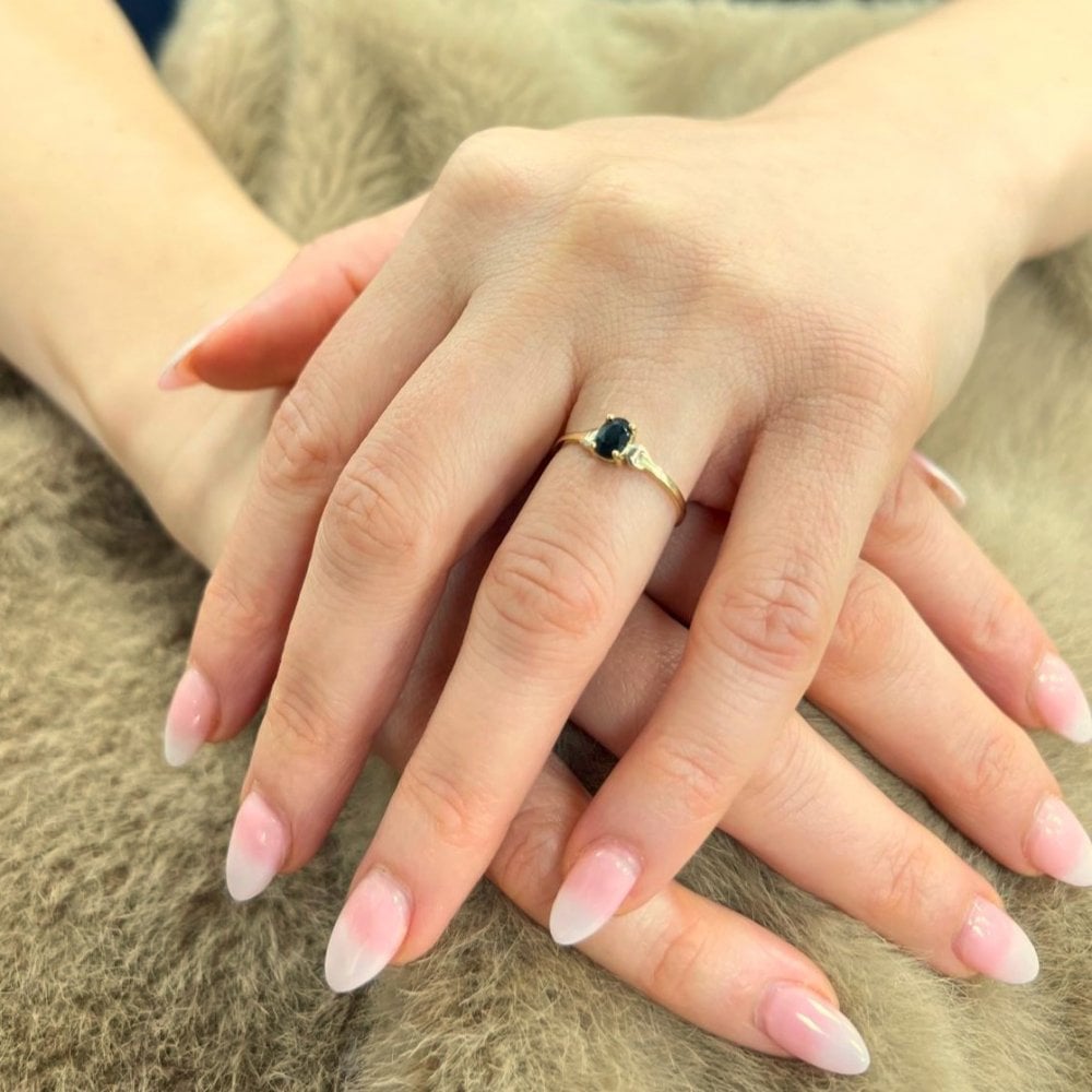 Natural Blue Sapphire Solitaire Ring in 9ct Yellow Gold Oval 0.72 Ct