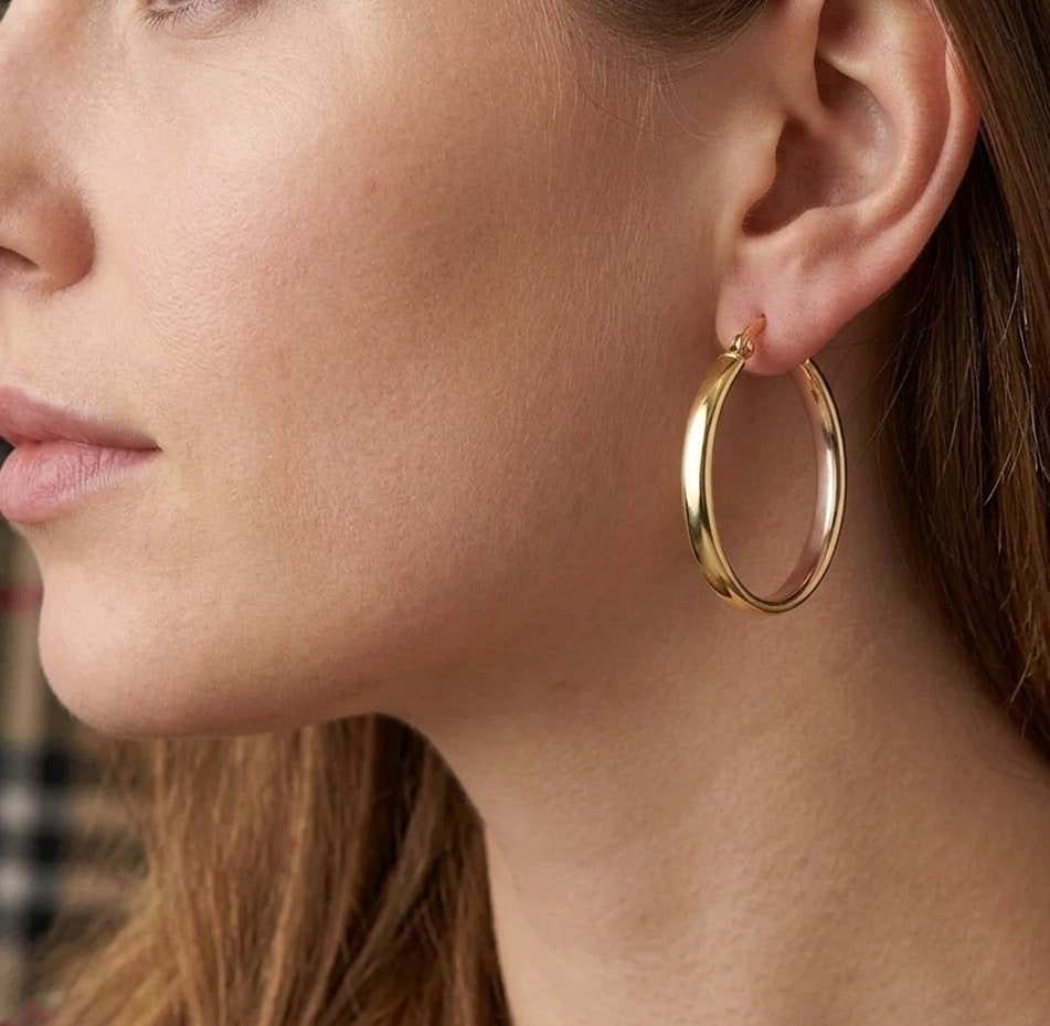 9ct Yellow Gold Classic Medium Hoop Earring
