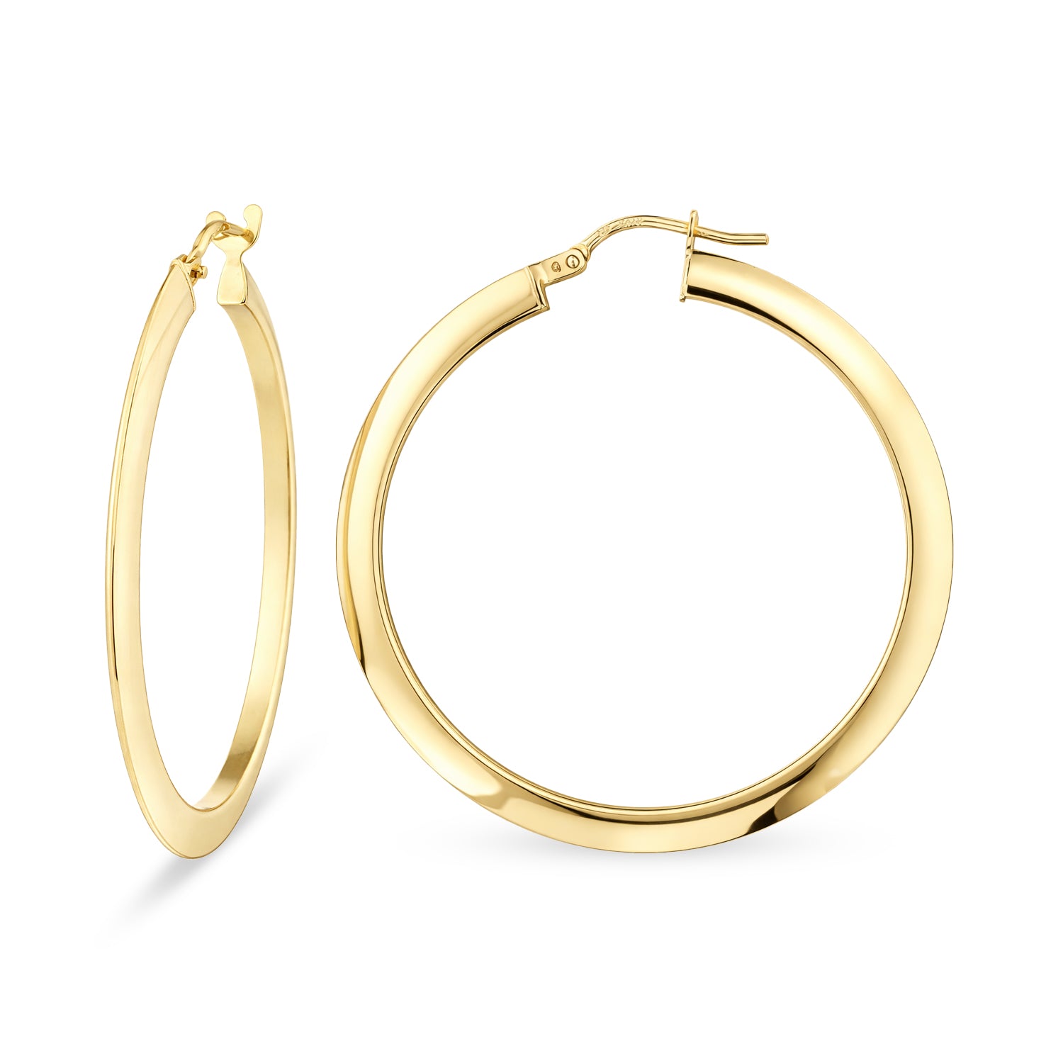 Classic Flat Large Hoop Earrings 9ct Yellow Gold | Prime Jewellery