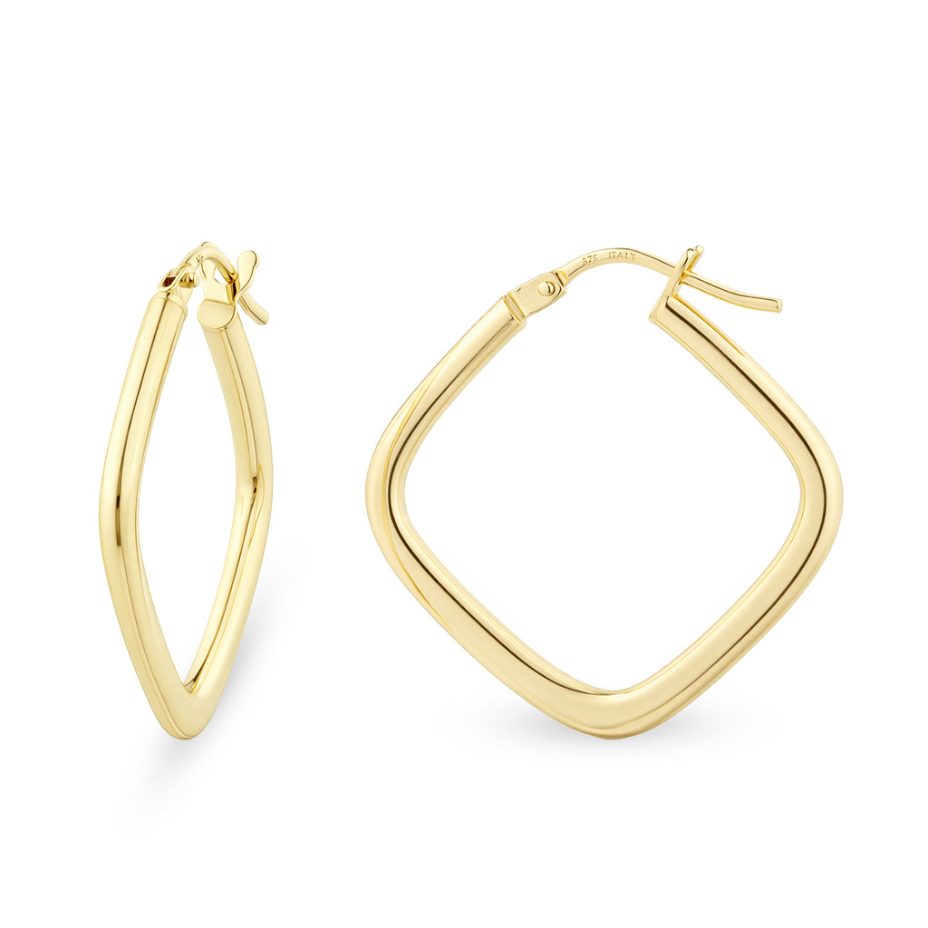 Cushion Shape Medium Hoop Earrings 9ct Gold | Prime Jewellery