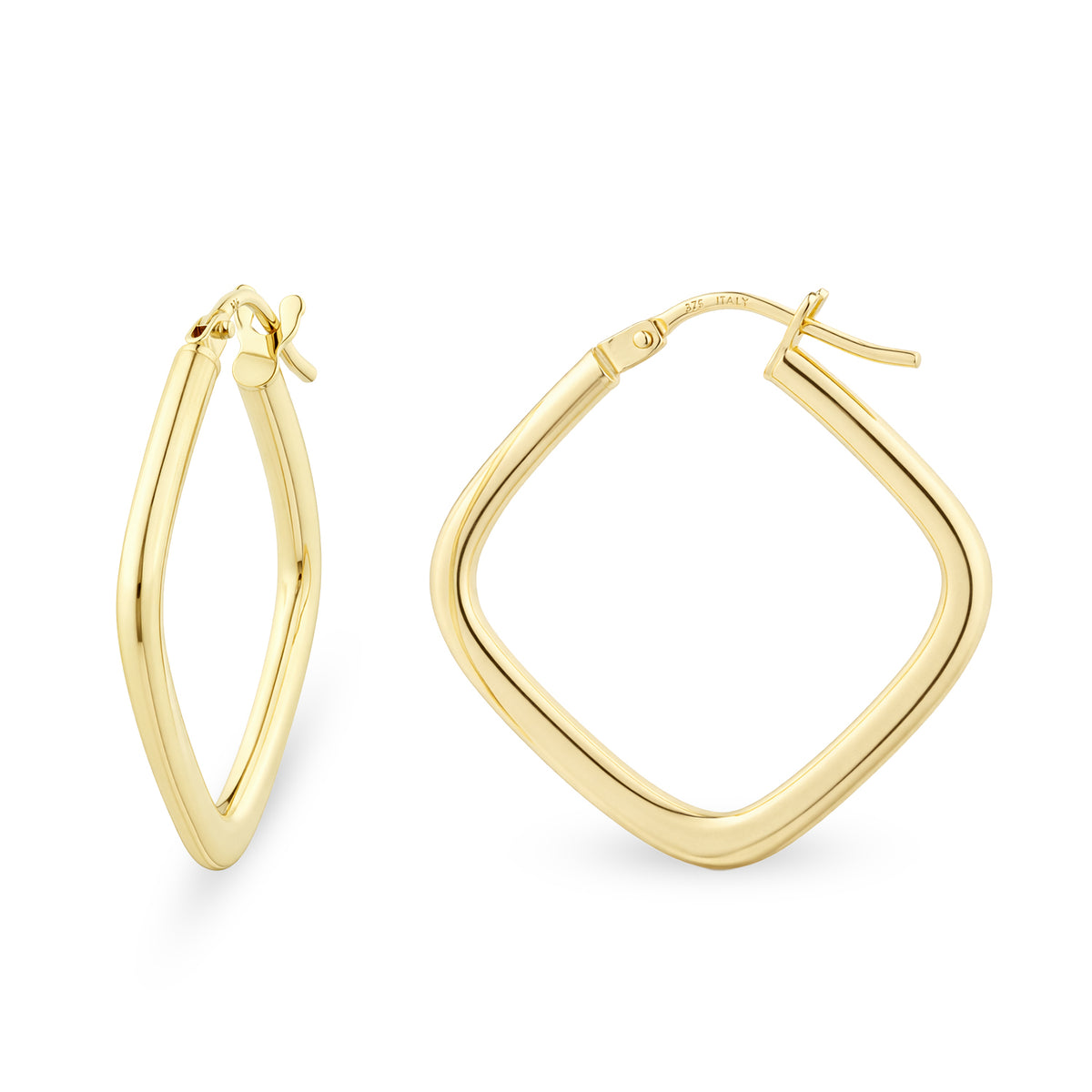 9ct Yellow Gold Kite Square Hoop Earrings