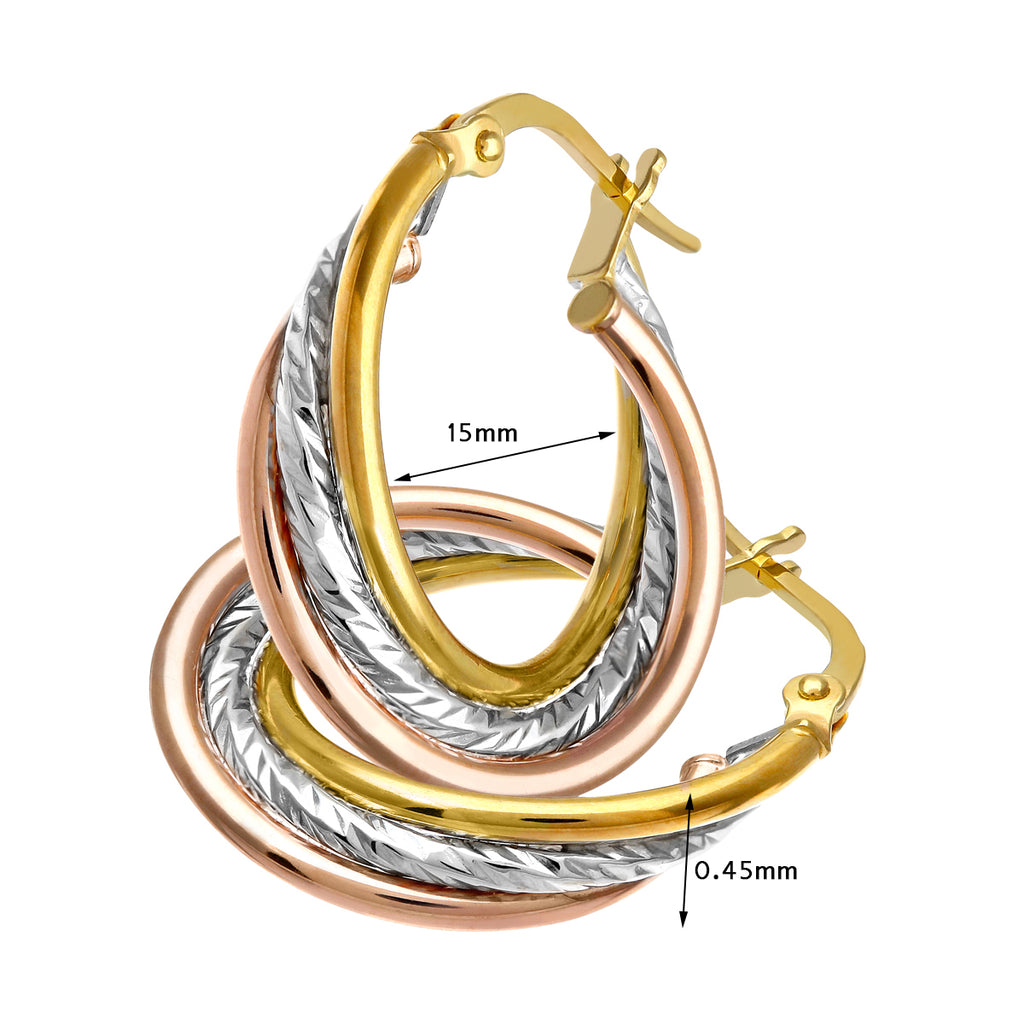 9ct Tri Tone Gold Hoop Earrings