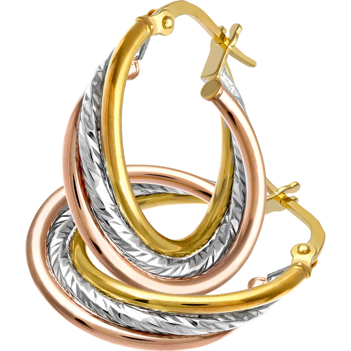 9ct Tri Tone Gold Hoop Earrings