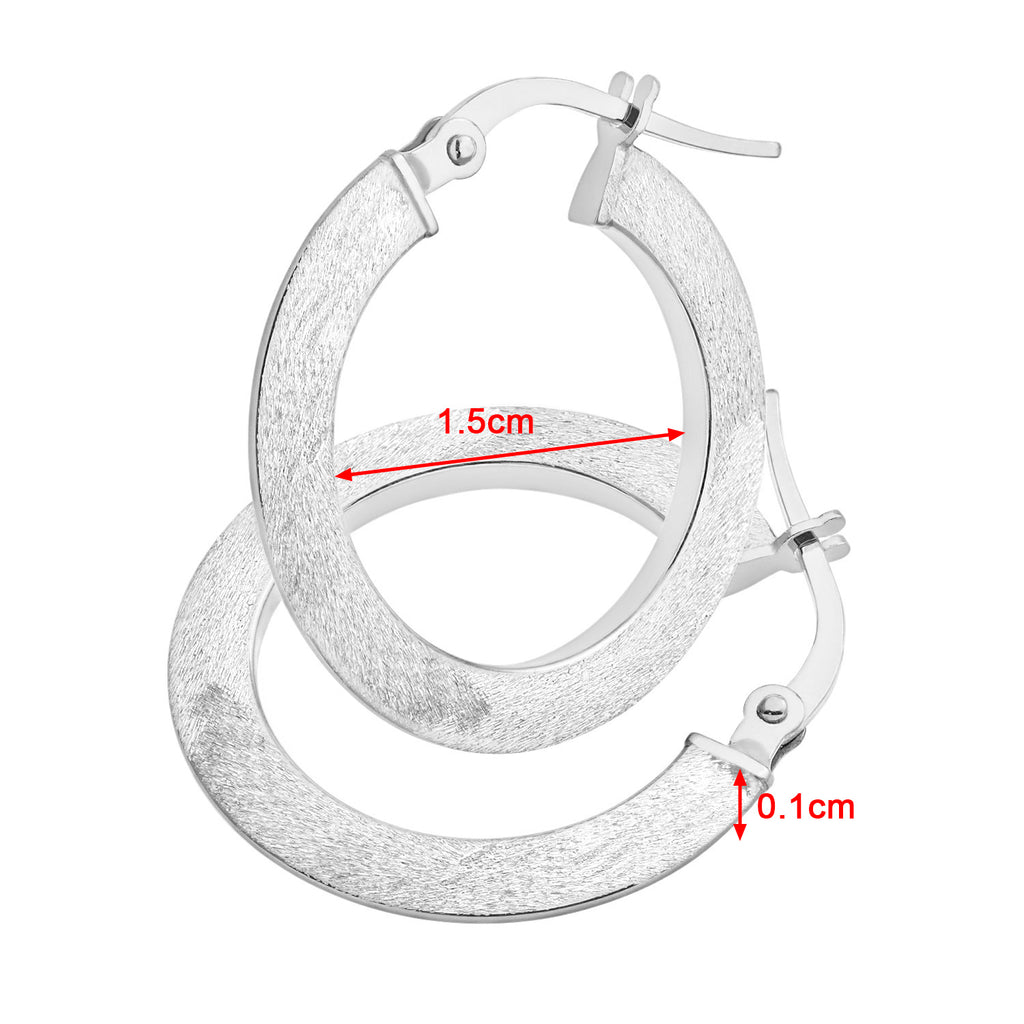 9ct White Gold Matt Finish Hoop Earrings