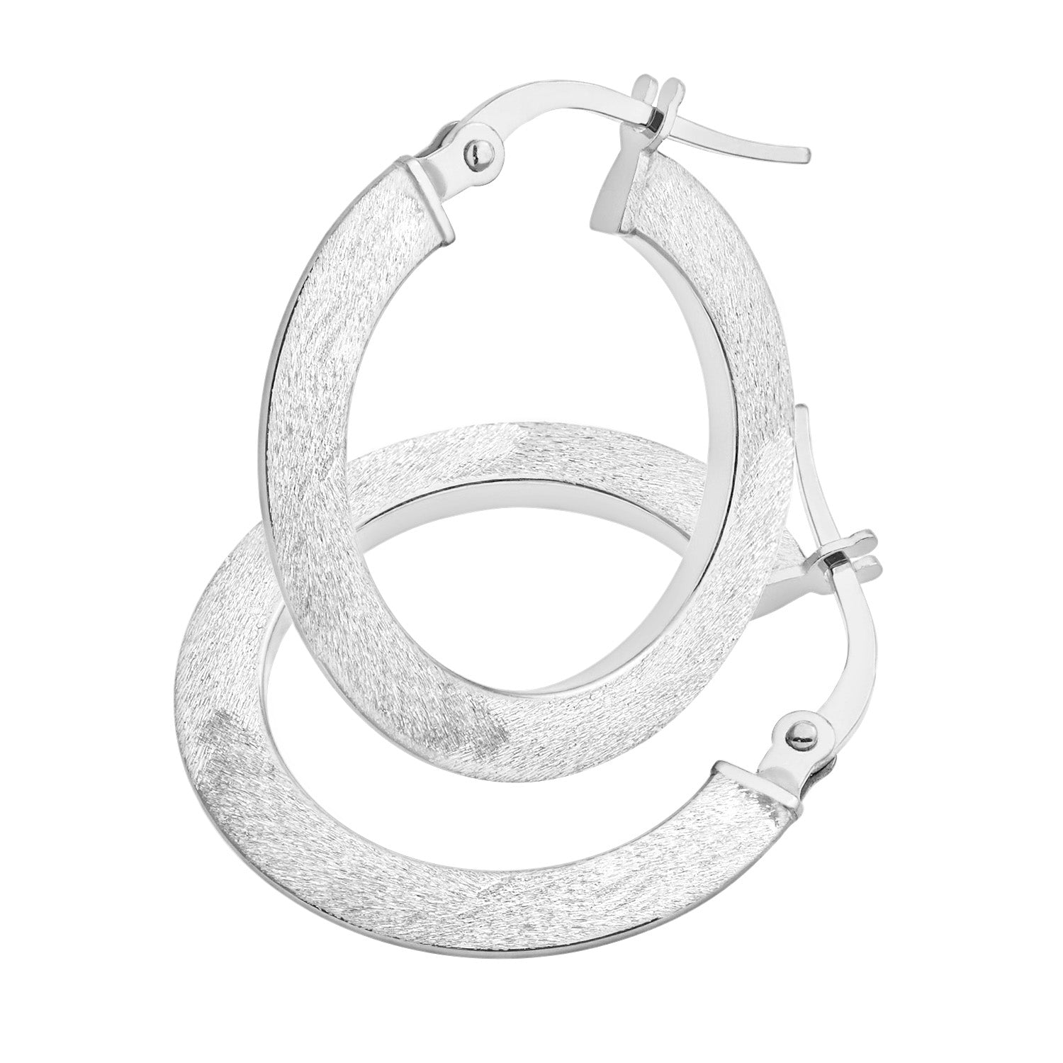 9ct White Gold Matt Finish Hoop Earrings