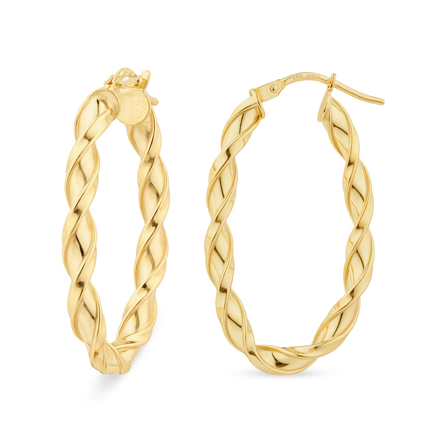 9ct Yellow Gold Twist Medium Hoop Earrings