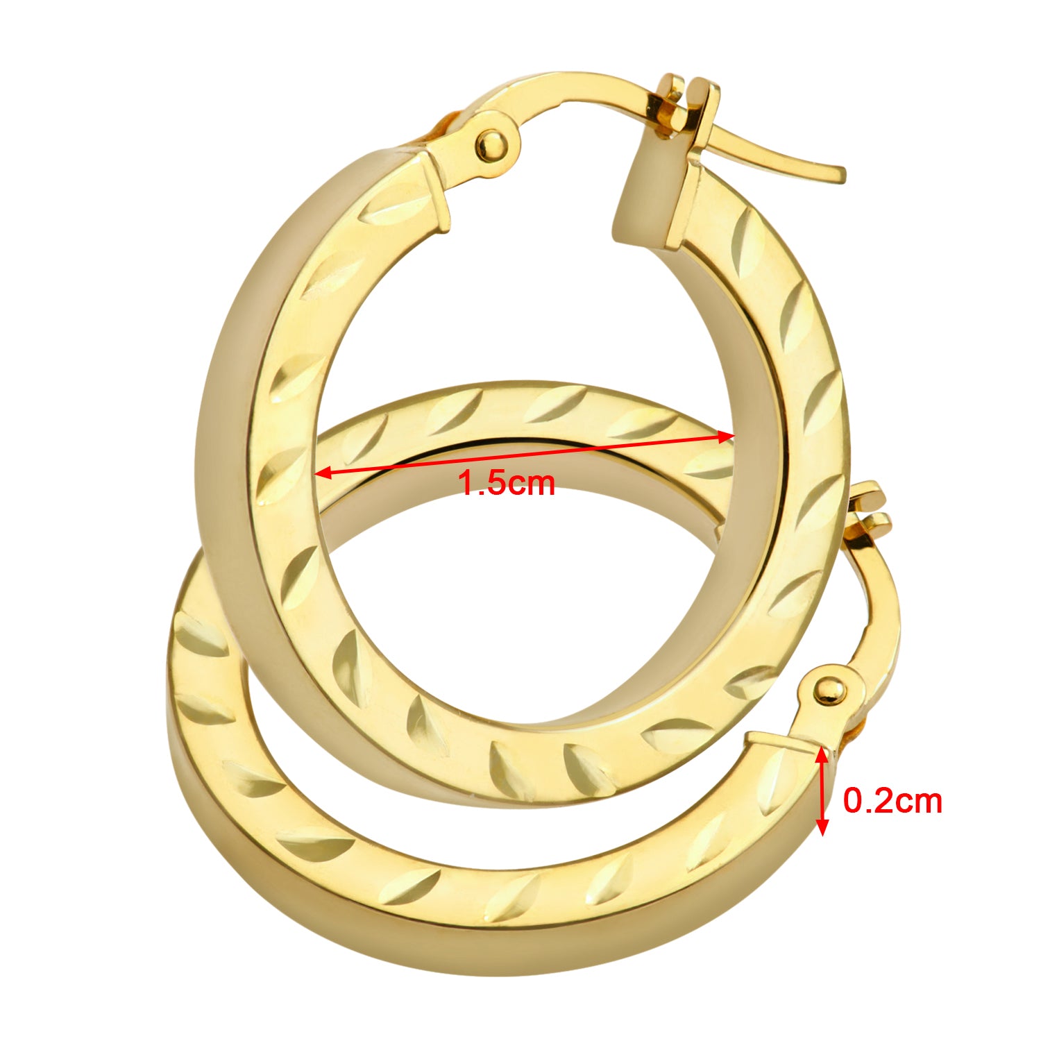 9ct Yellow Gold Textured Diamond Cut Hoop Earrings