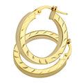 9ct Yellow Gold Textured Diamond Cut Hoop Earrings