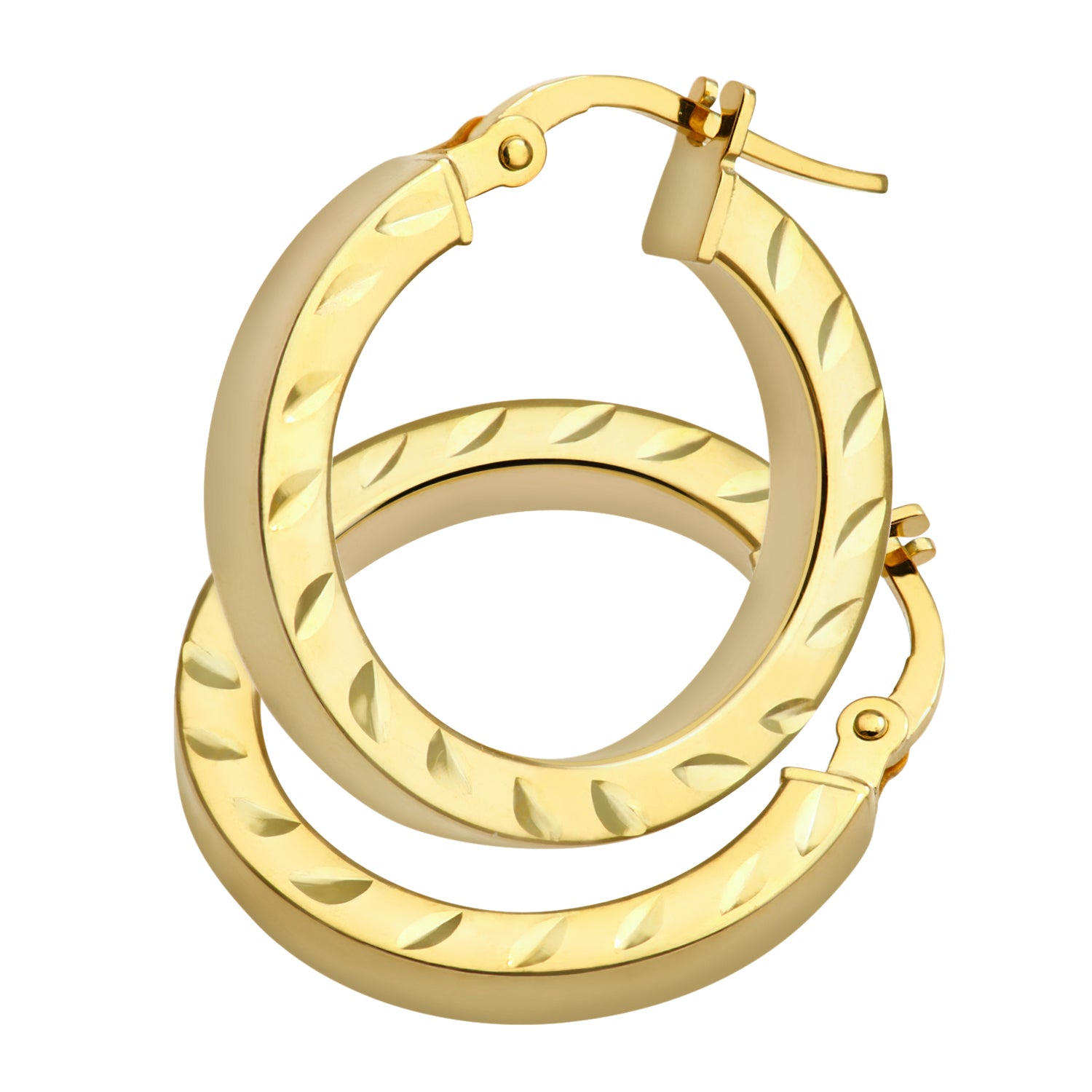 9ct Yellow Gold Textured Diamond Cut Hoop Earrings