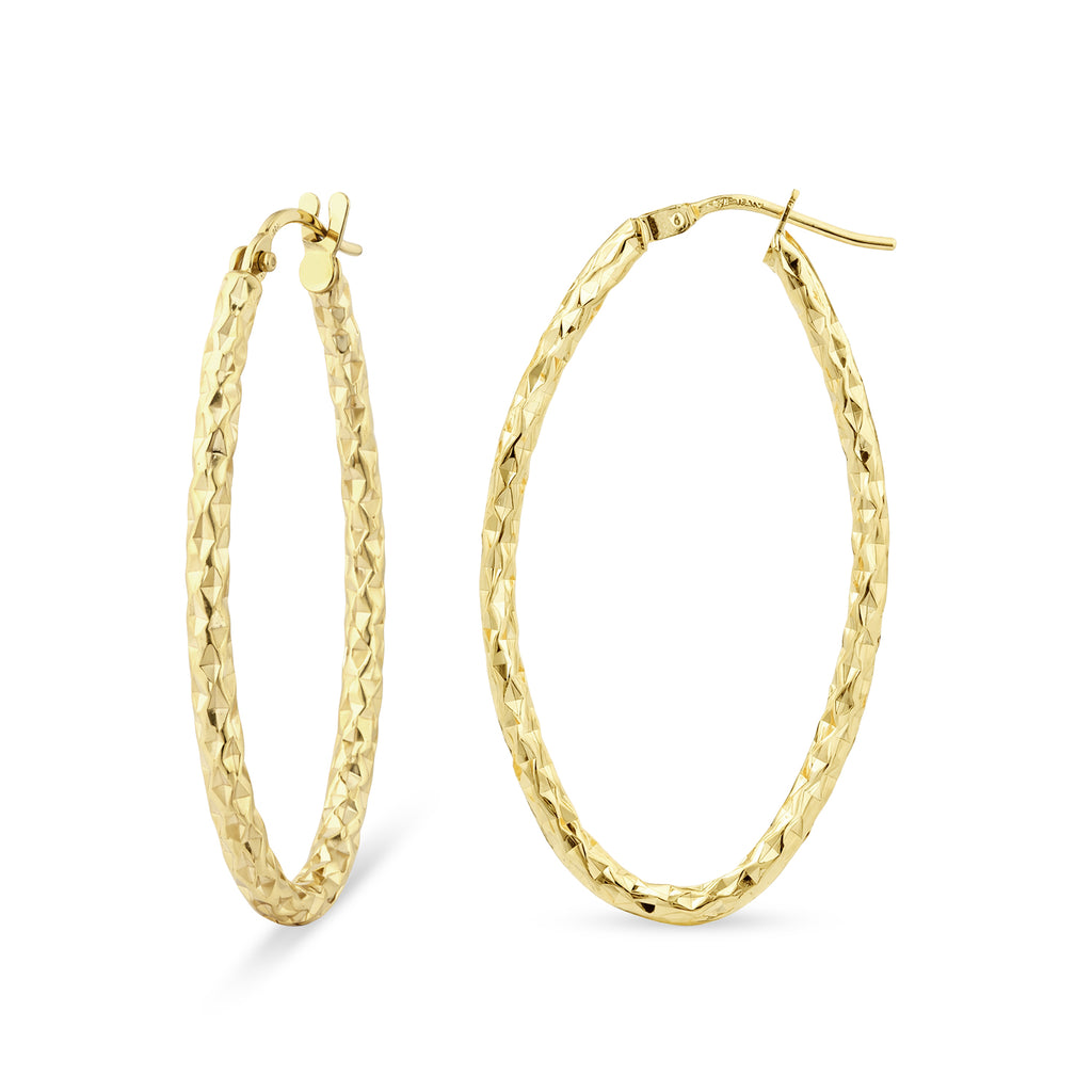 Textured Large Hoop Earrings 9ct Yellow Gold | Prime Jewellery