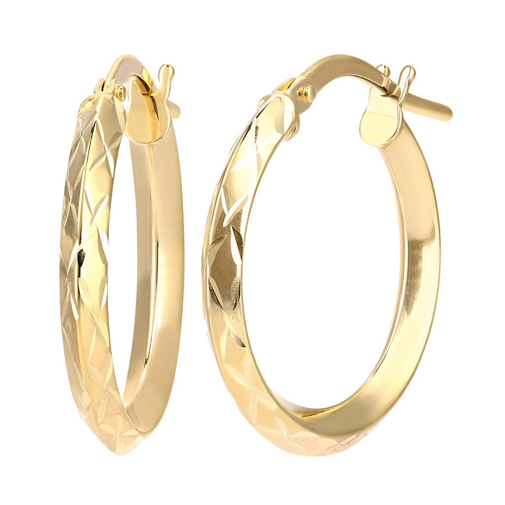 9ct Gold Textured Diamond Cut Hoop Earrings