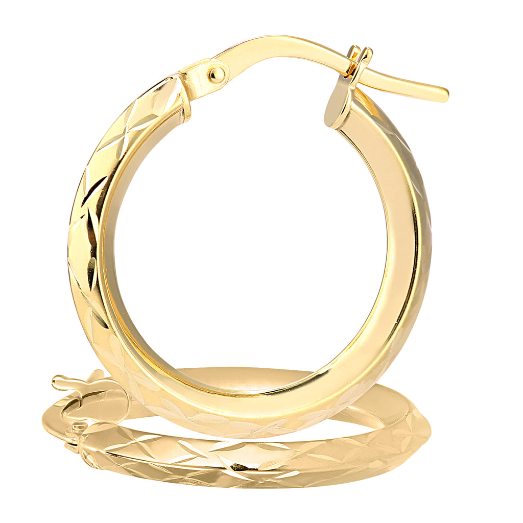 9ct Gold Textured Diamond Cut Hoop Earrings