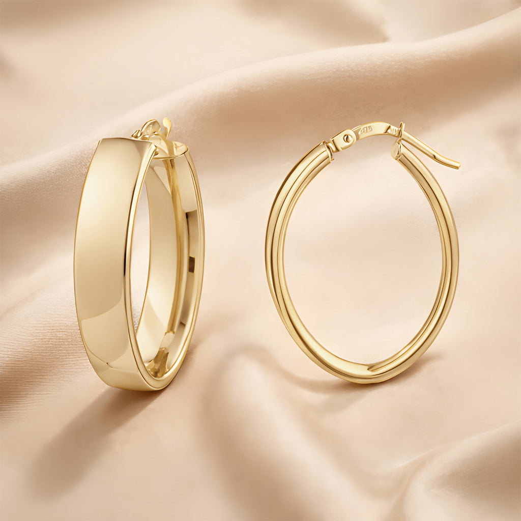 9ct Yellow Gold Oval Hoop Earrings