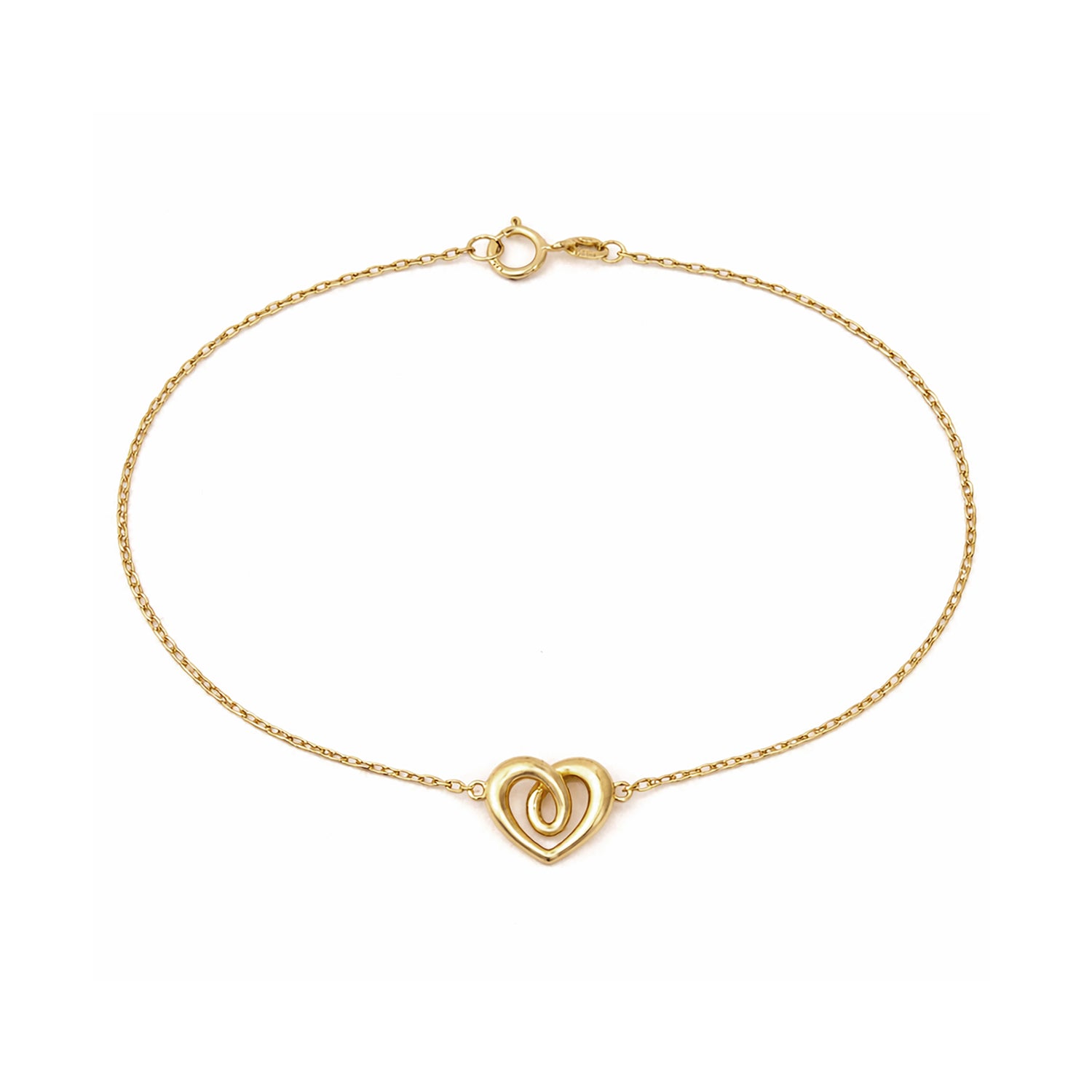 9ct Yellow Gold 7.5 Inch Heart Bracelet