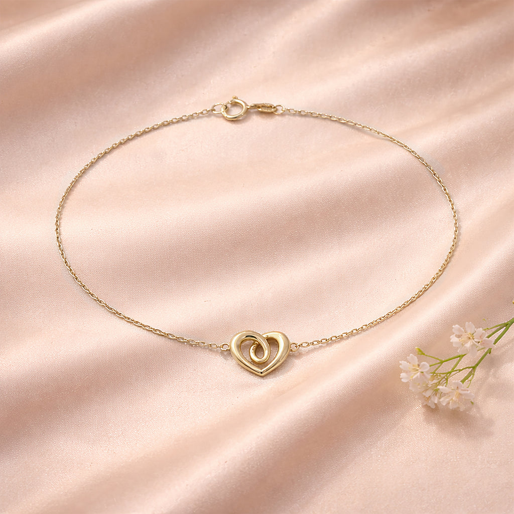 9ct Yellow Gold 7.5 Inch Heart Bracelet