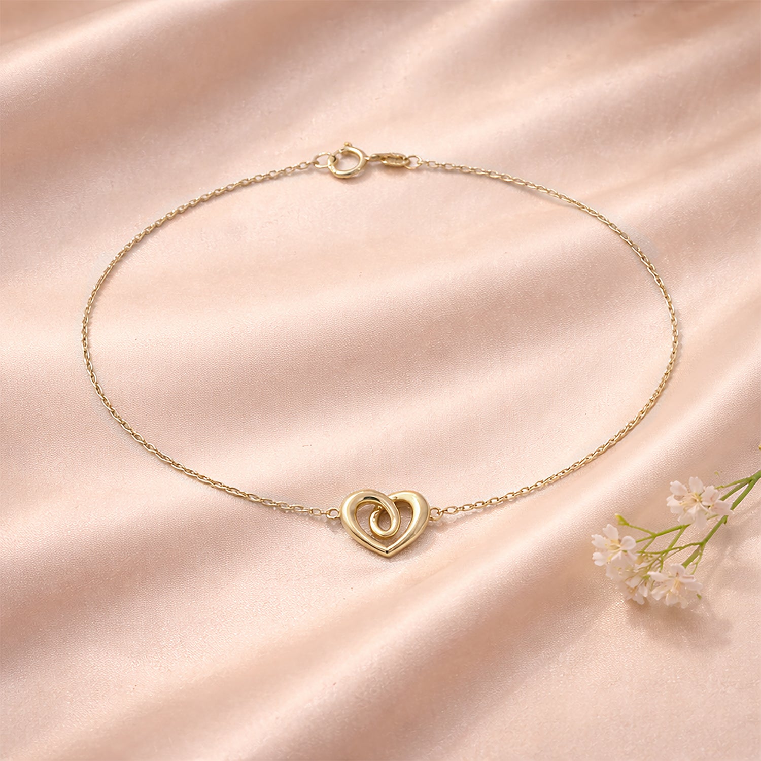 9ct Yellow Gold 7.5 Inch Heart Bracelet