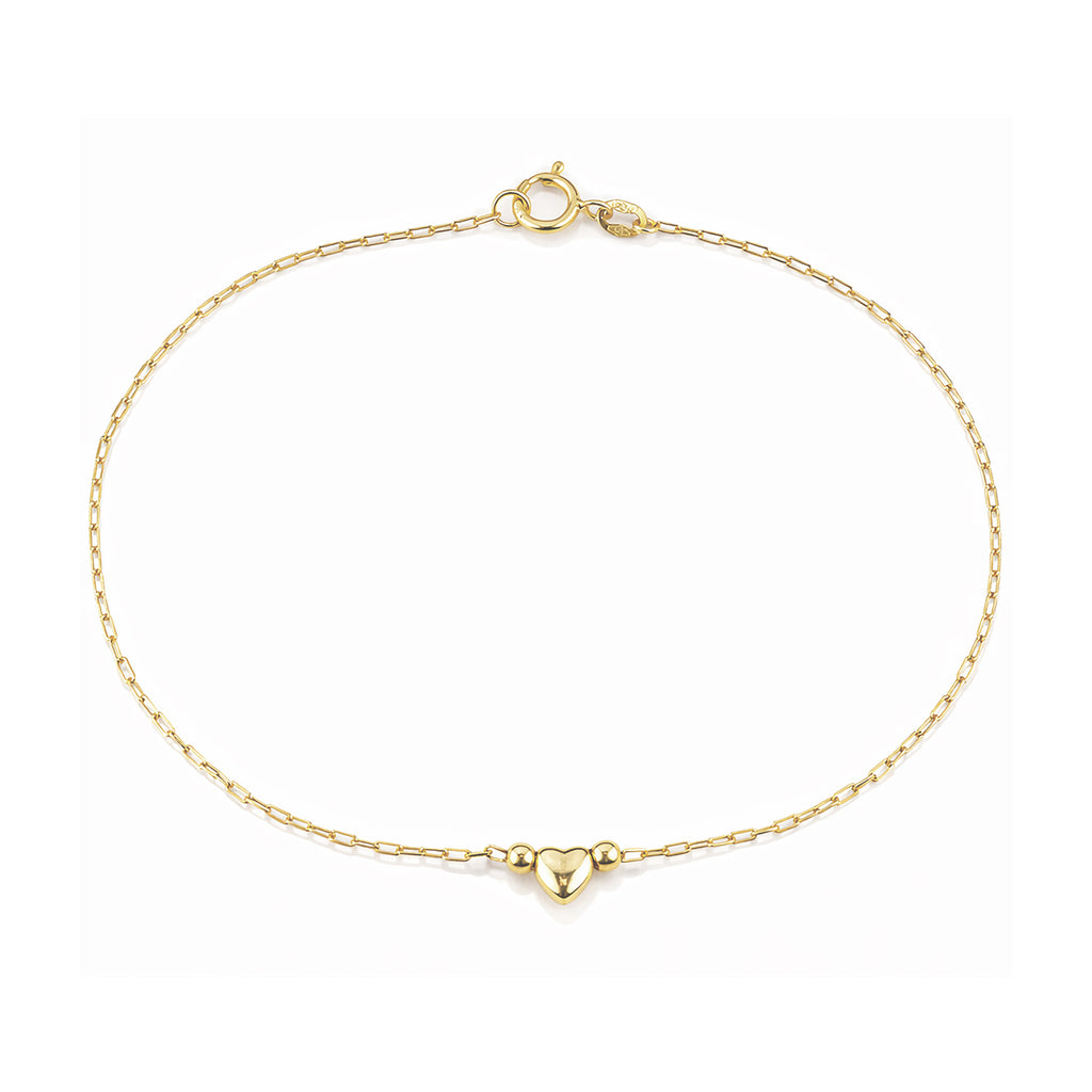 9ct Yellow Gold Heart and Beads on Paperclip Bracelet