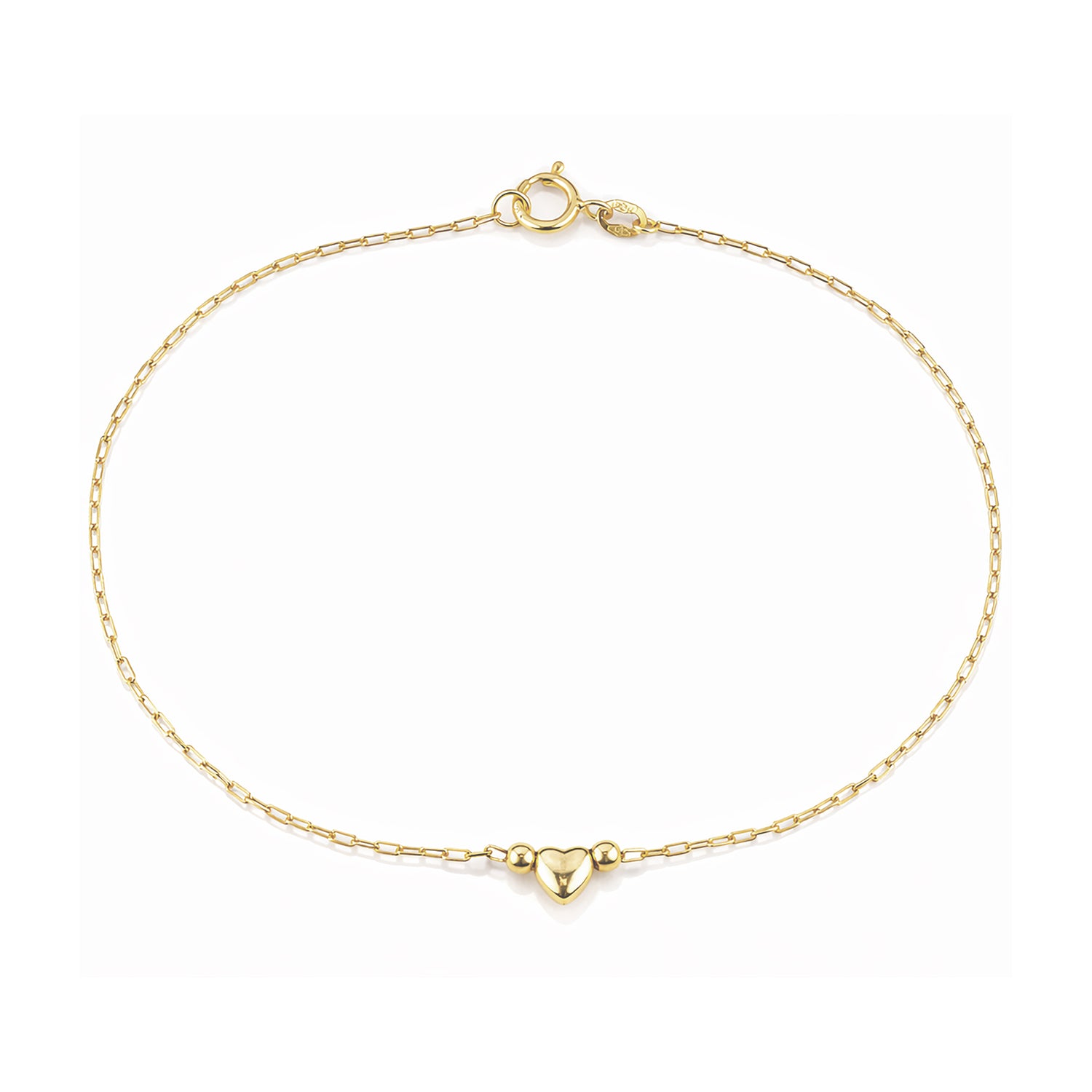 9ct Yellow Gold Heart and Beads on Paperclip Bracelet