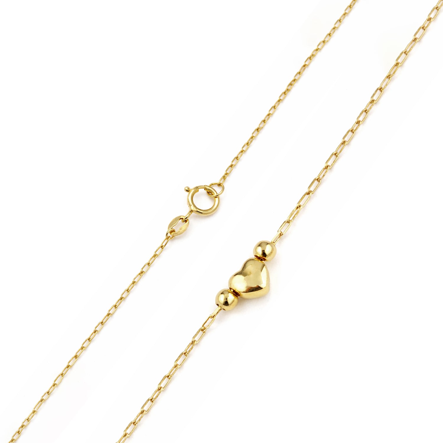 9ct Yellow Gold Heart and Beads on Paperclip Bracelet