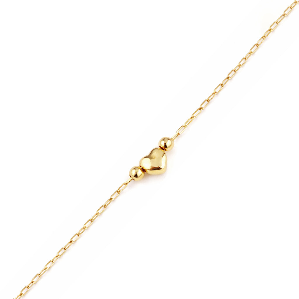 9ct Yellow Gold Heart and Beads on Paperclip Bracelet