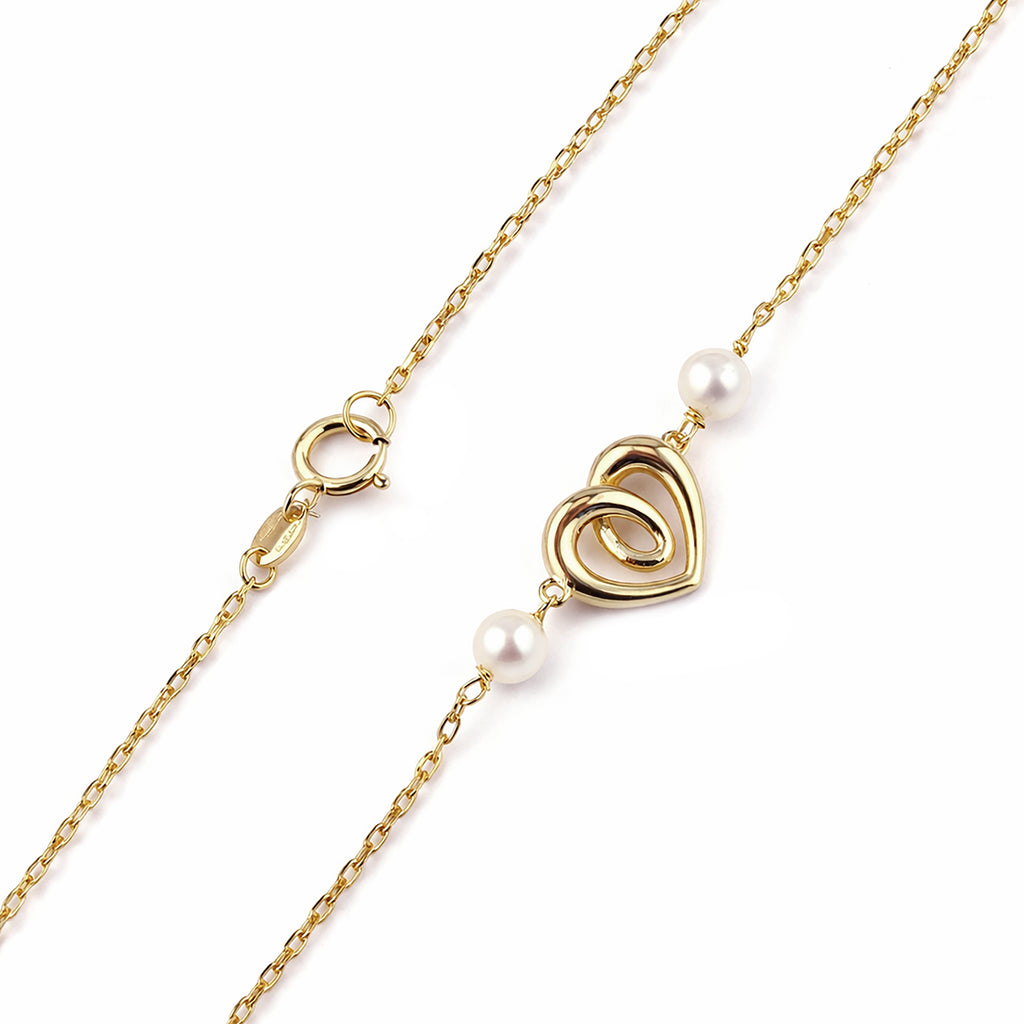 9ct Yellow Gold 7.5 Inch Heart and Pearl Bracelet