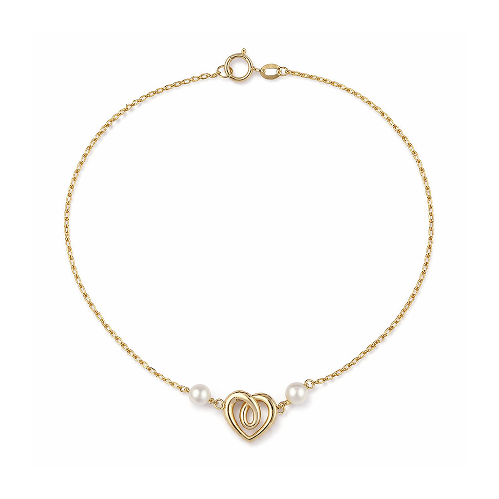 9ct Yellow Gold 7.5 Inch Heart and Pearl Bracelet