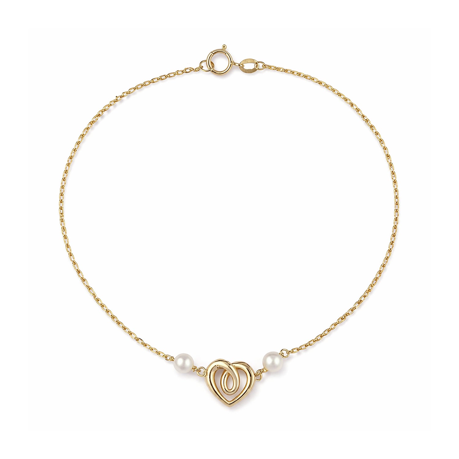 9ct Yellow Gold 7.5 Inch Heart and Pearl Bracelet
