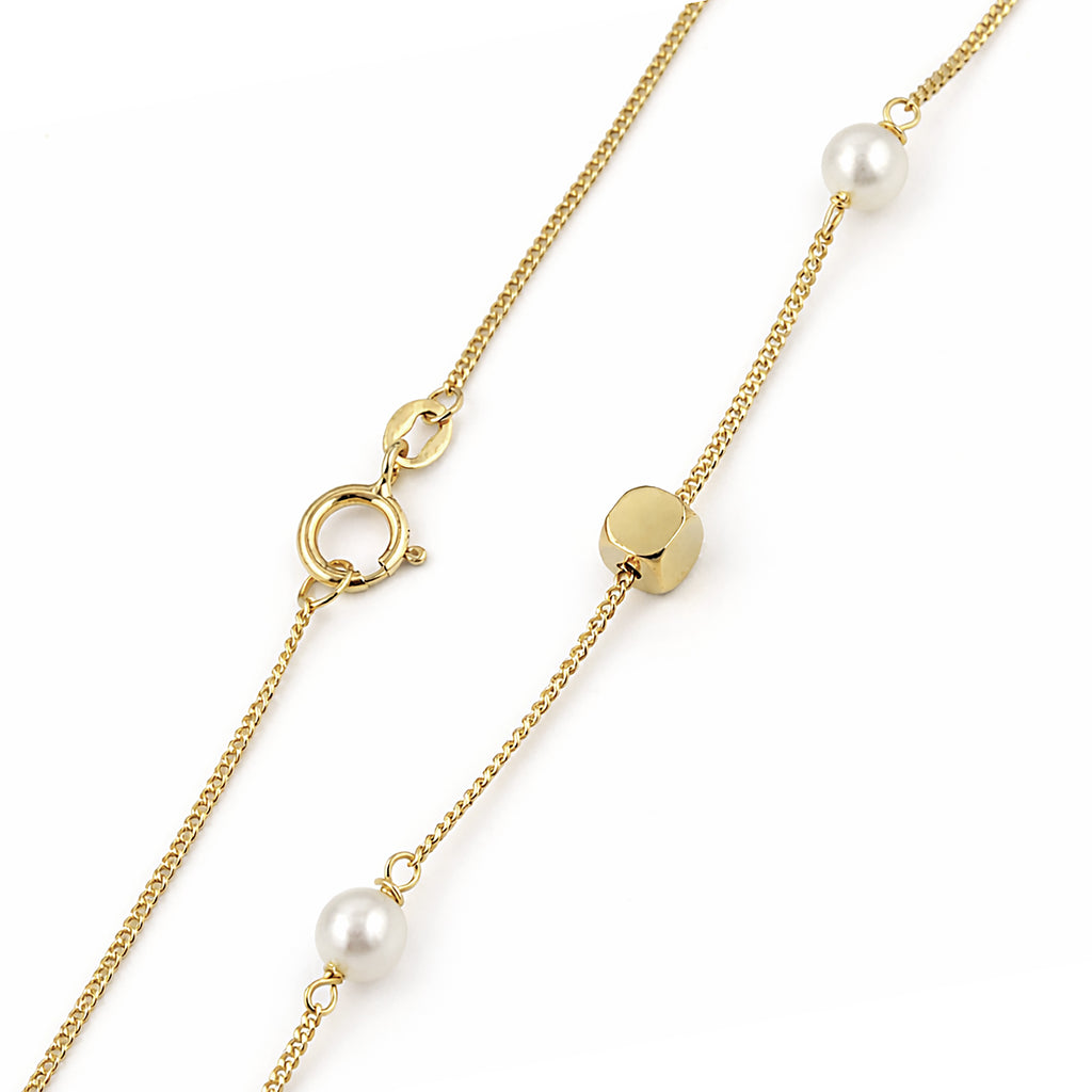 9ct Yellow Gold 7.5 Inch Cube and Pearl Bracelet