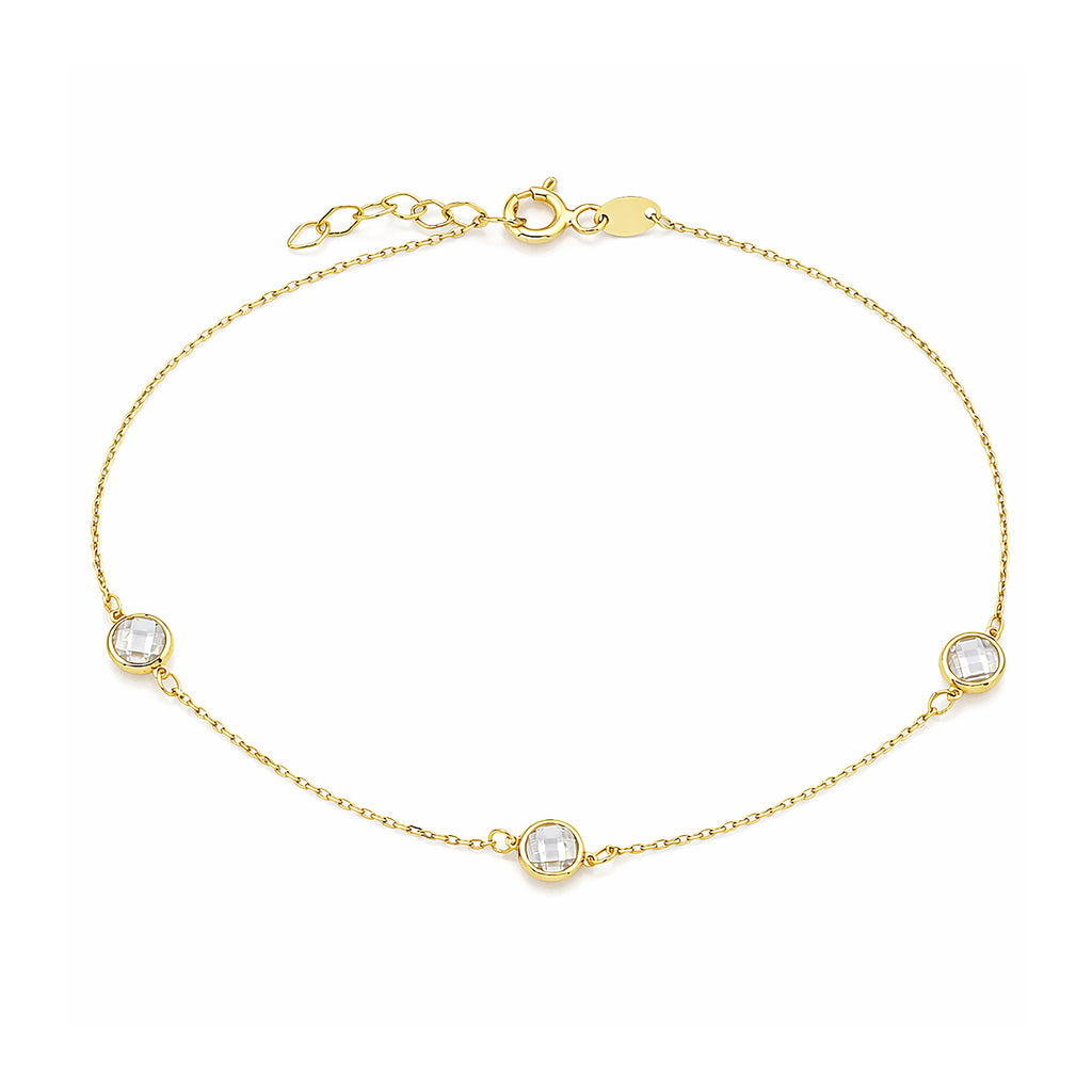 9ct Yellow Gold Trilogy Bracelet with Cubic Zirconia – Bezel Set Station Chain