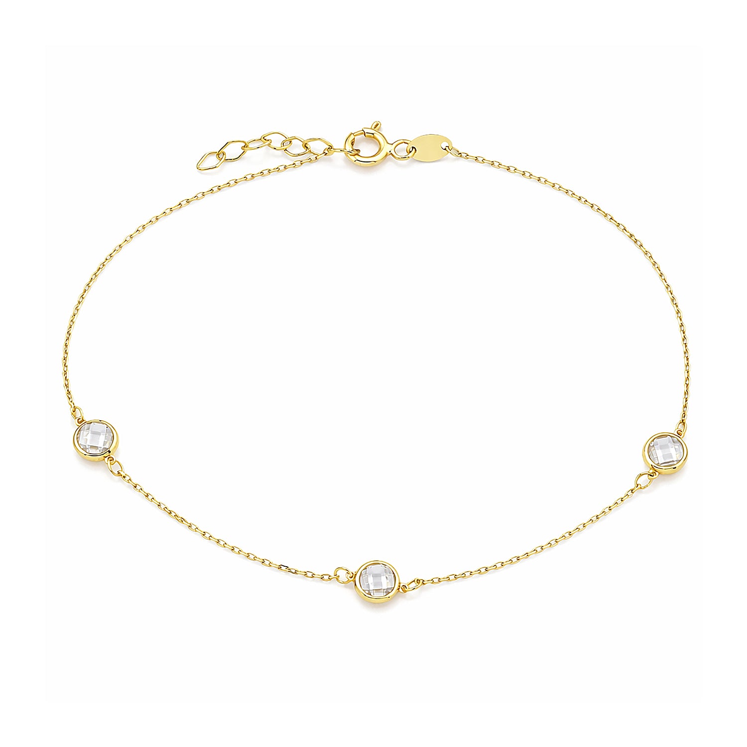 9ct Yellow Gold Trilogy Bracelet with Cubic Zirconia – Bezel Set Station Chain