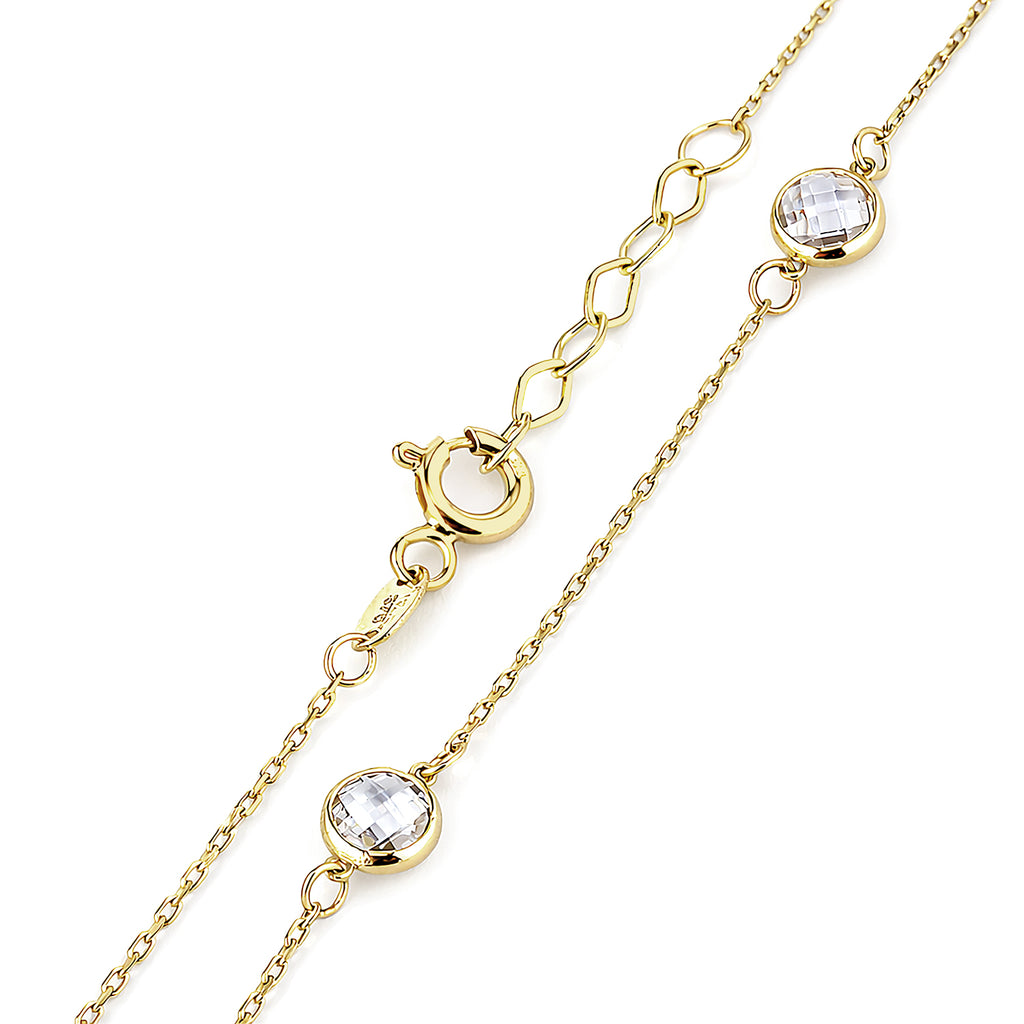 9ct Yellow Gold Trilogy Bracelet with Cubic Zirconia – Bezel Set Station Chain