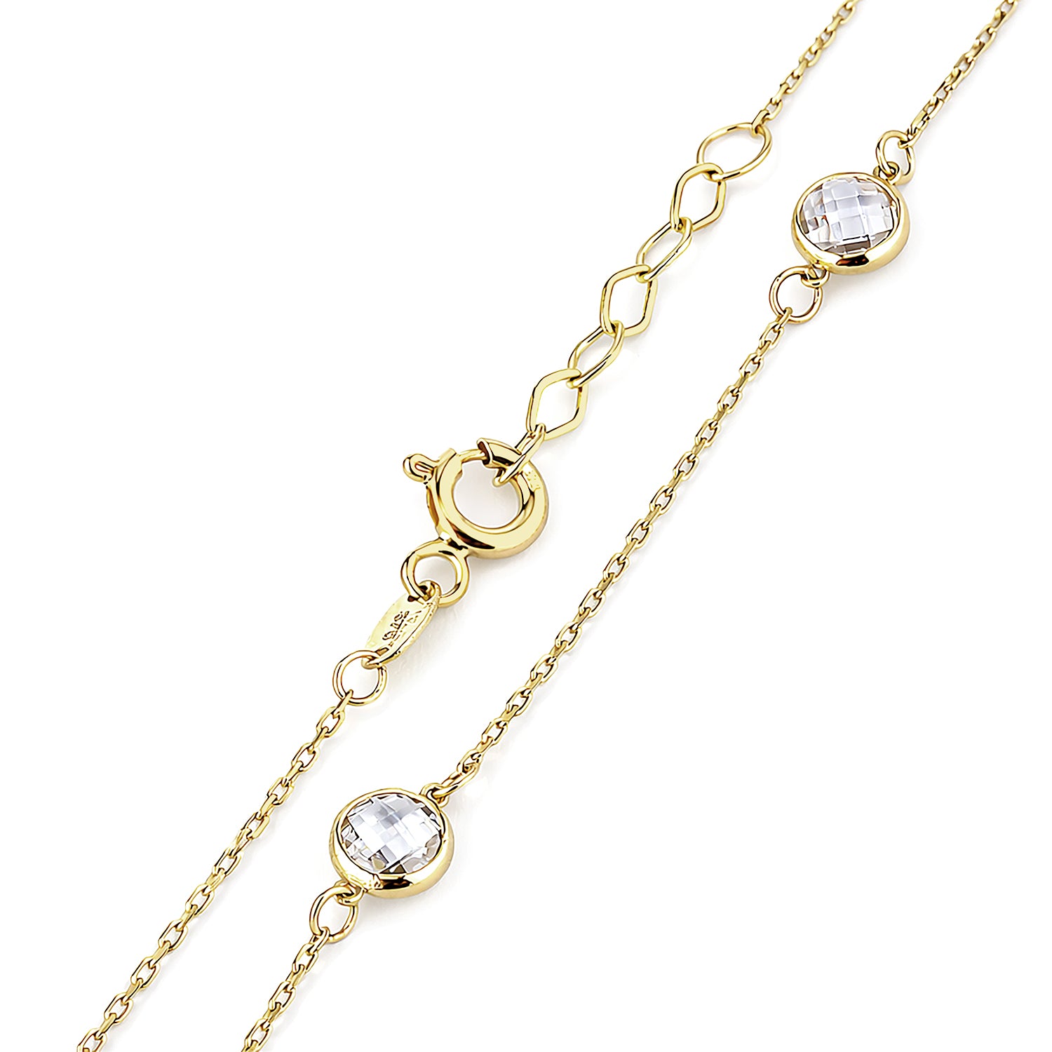 9ct Yellow Gold Trilogy Bracelet with Cubic Zirconia – Bezel Set Station Chain